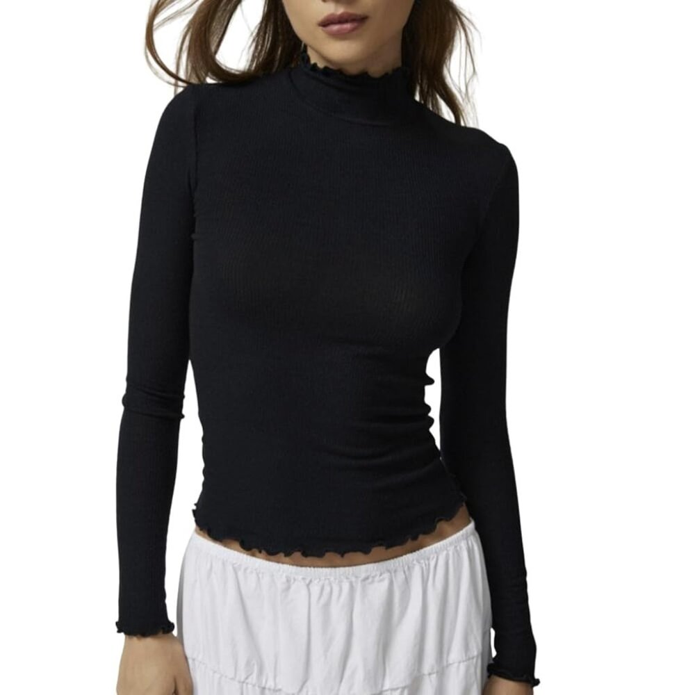 Lettuce Hem Mock Neck Top